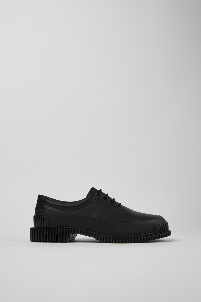 Image of Side view of Pix Black leather lace-up shoes