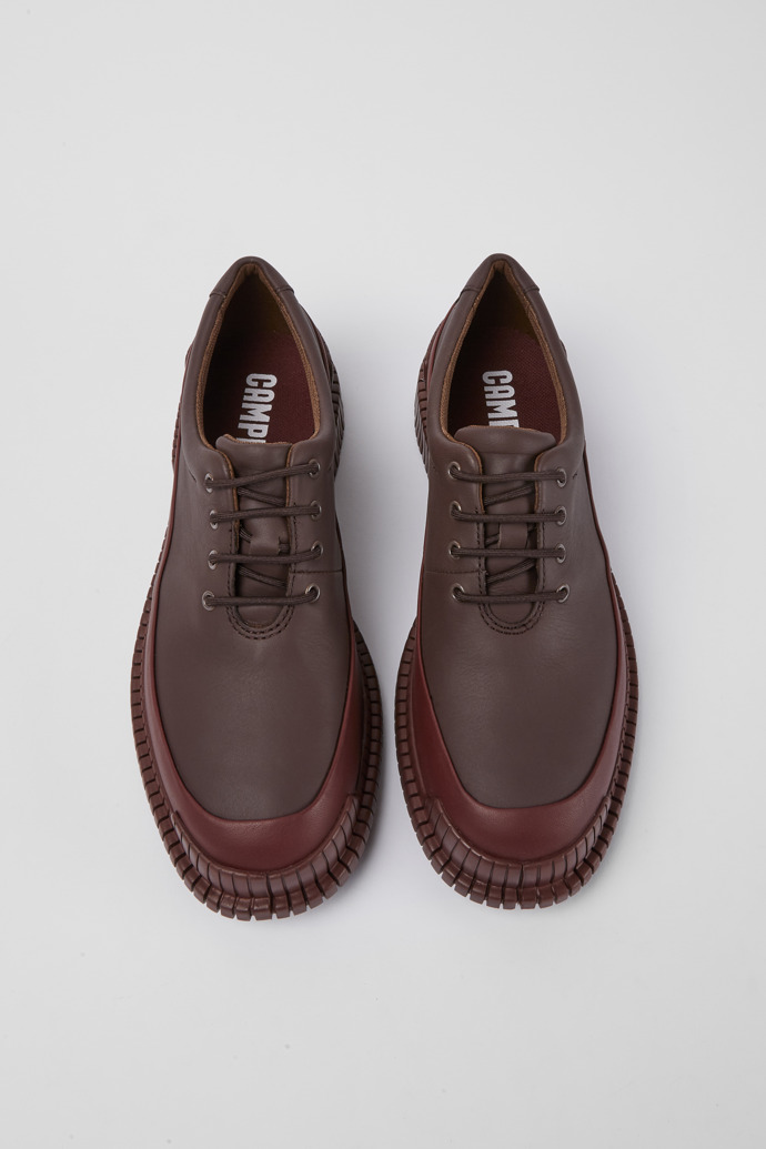 Overhead view of Pix Burgundy leather lace-up shoes
