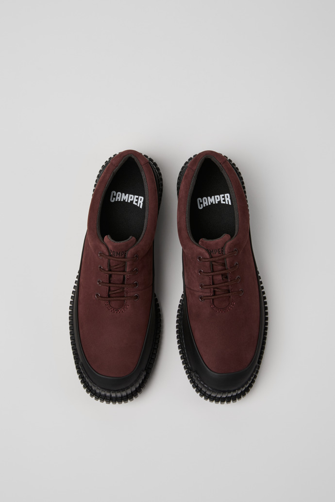 Overhead view of Pix Burgundy Nubuck and Leather Shoes for Women.