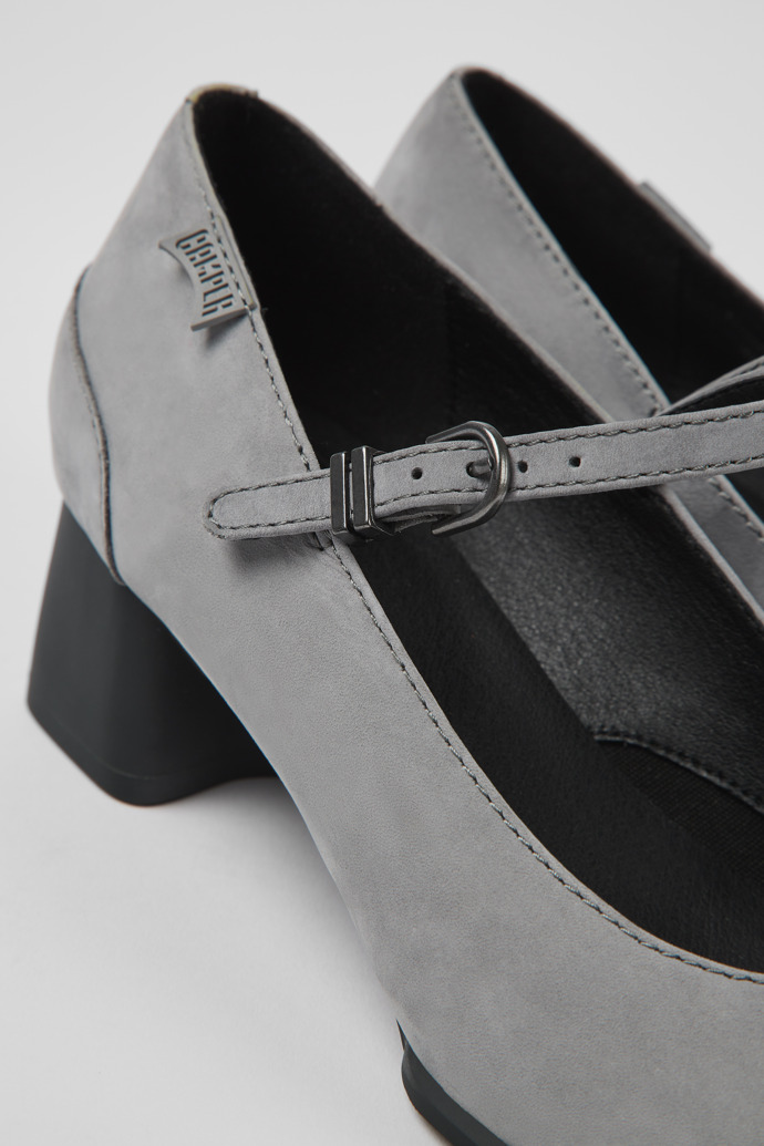 Close-up view of Katie Gray nubuck Mary Jane heels