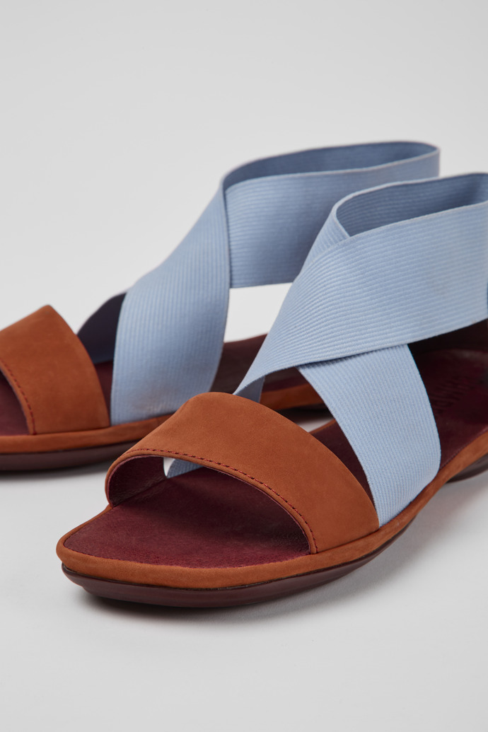 Close-up view of Right Red and blue nubuck sandals for women