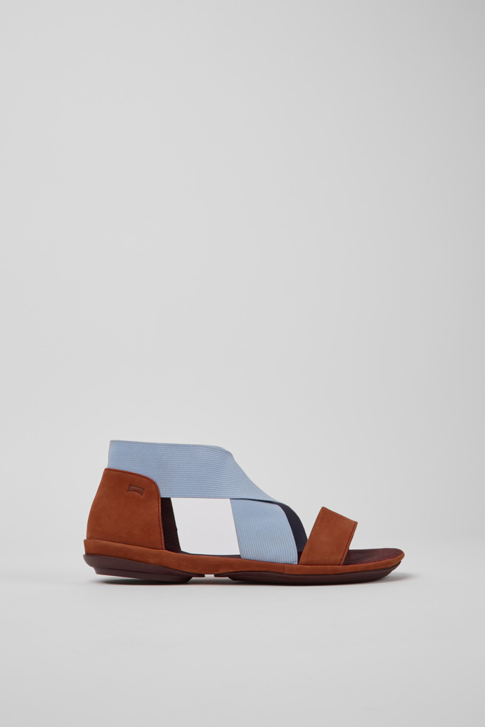 Side view of Right Red and blue nubuck sandals for women