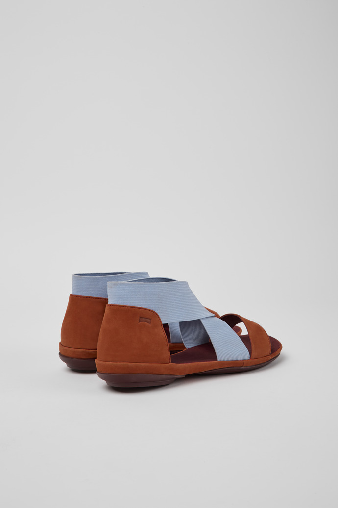Back view of Right Red and blue nubuck sandals for women