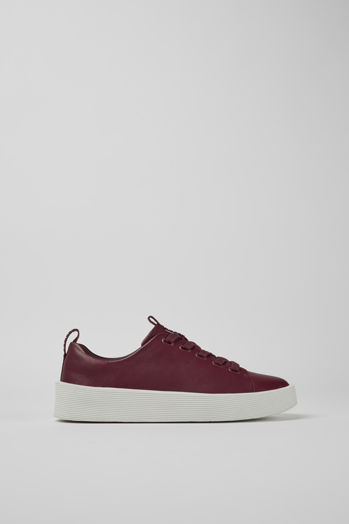 Side view of Courb Burgundy leather sneakers for women