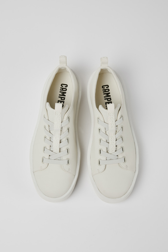 Overhead view of Courb White leather sneakers for women