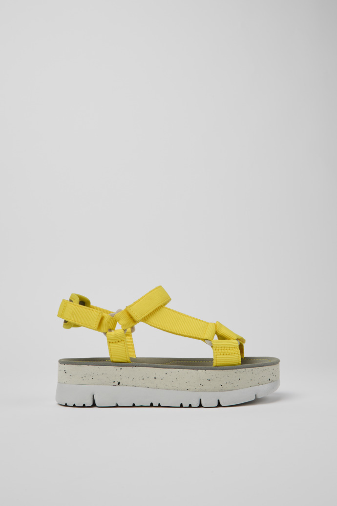 Side view of Oruga Up Yellow recycled PET sandals for women