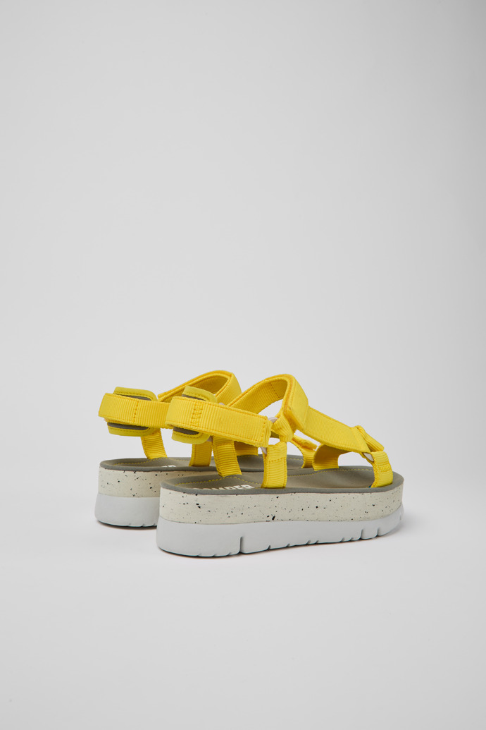 Back view of Oruga Up Yellow recycled PET sandals for women