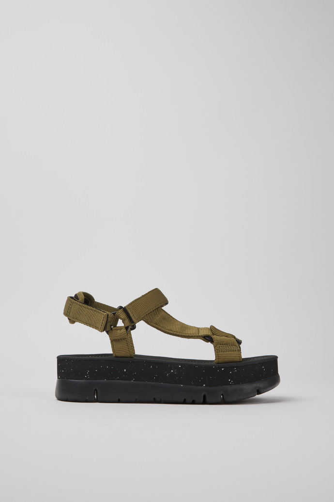 Side view of Oruga Up Green recycled PET sandals for women