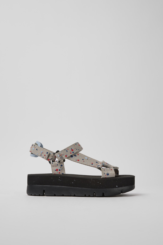 Side view of Oruga Up Multicolored recycled PET sandals for women