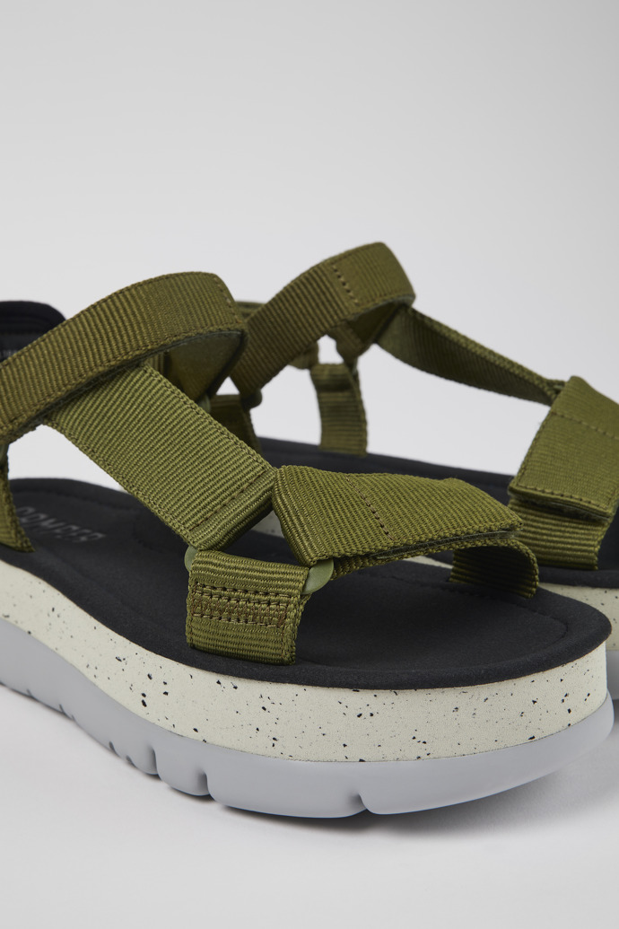 Close-up view of Oruga Up Green Textile Sandal for Women
