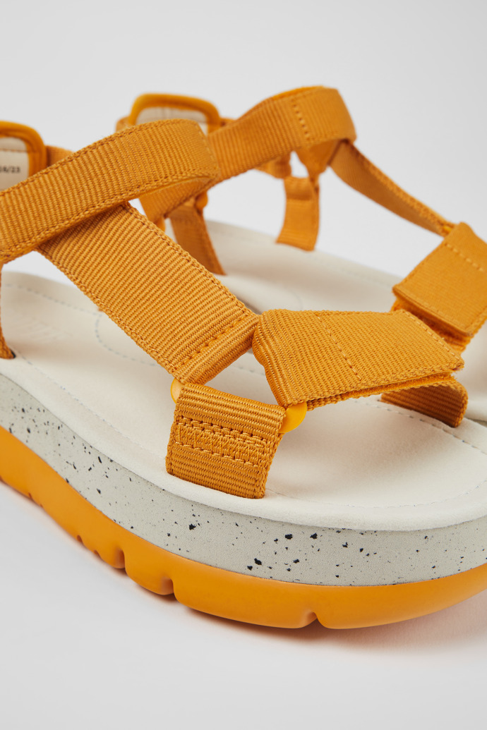 Close-up view of Oruga Up Orange Textile Sandal for Women
