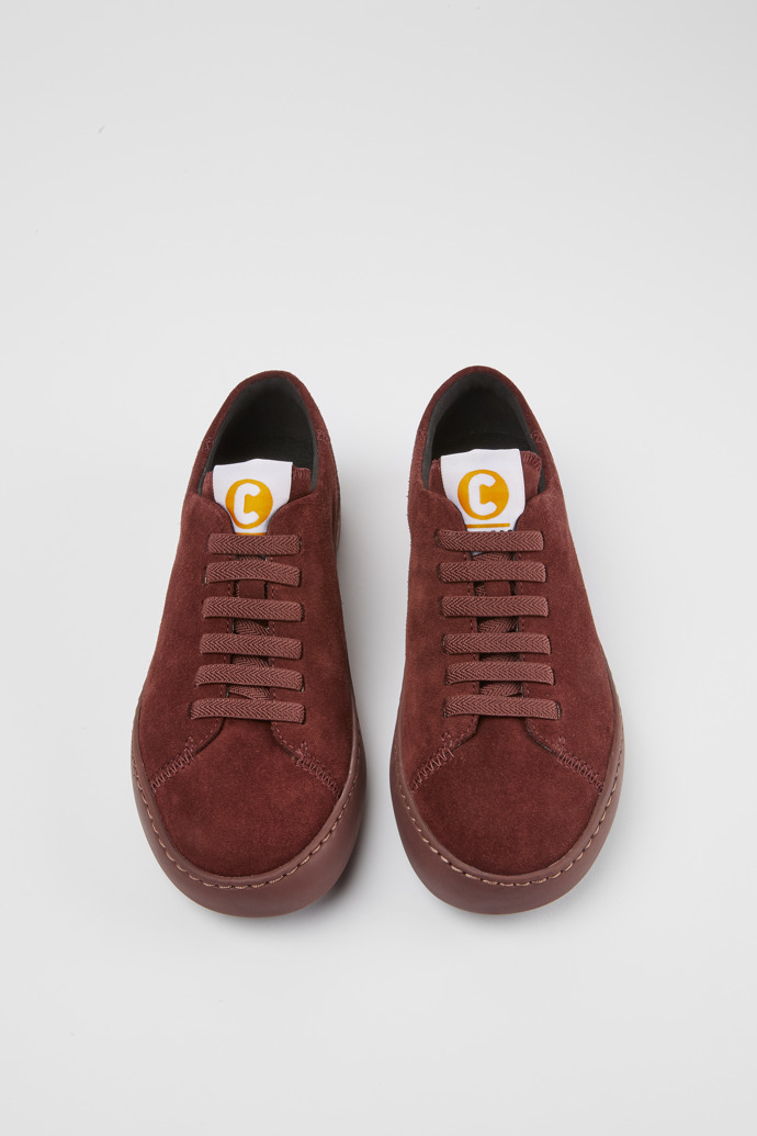 Overhead view of Peu Touring Burgundy suede sneakers