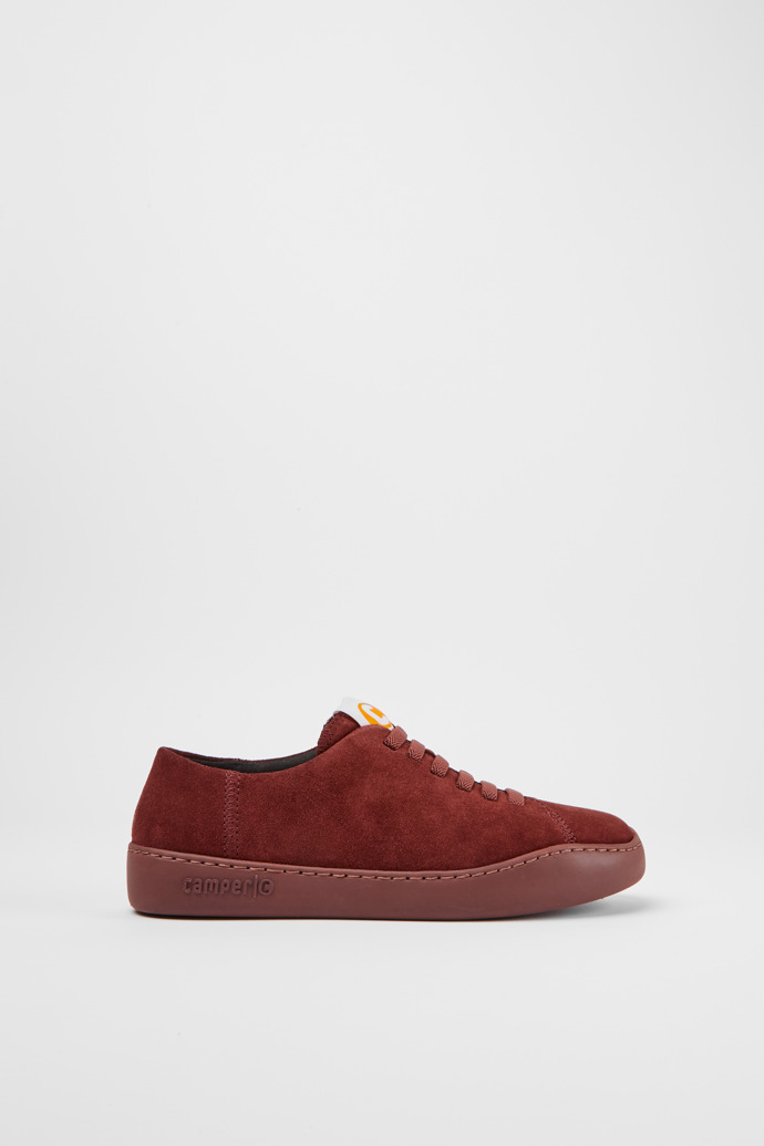 Side view of Peu Touring Burgundy suede sneakers