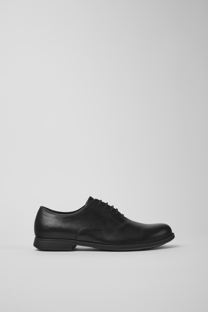 Image of Side view of Mil Black leather lace-up shoes for women