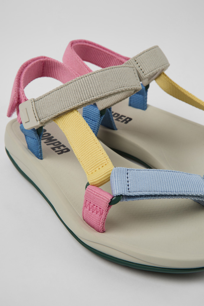 Close-up view of Match Multicolored textile sandals for women