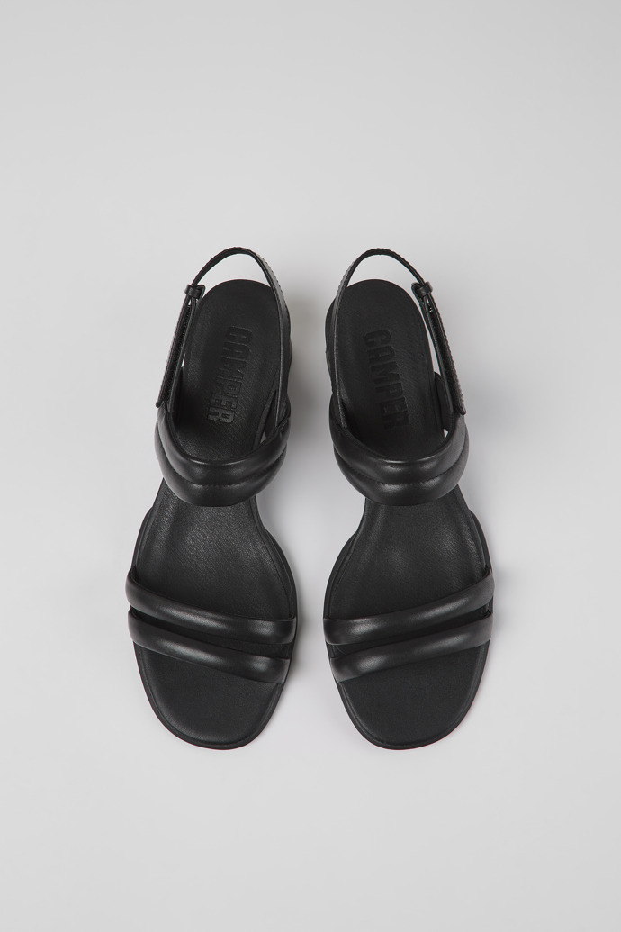 Overhead view of Katie Black leather sandals for women