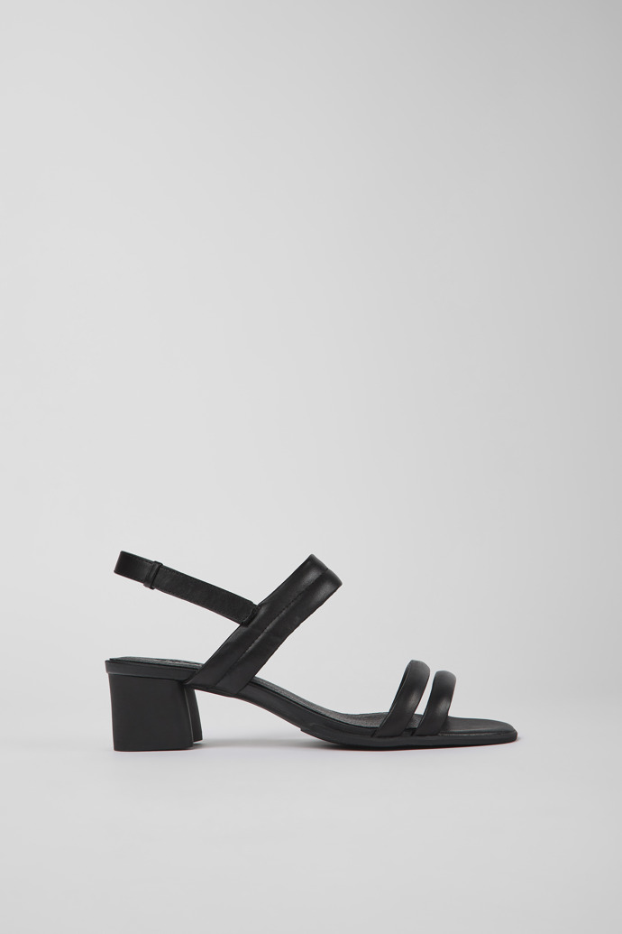 Side view of Katie Black leather sandals for women