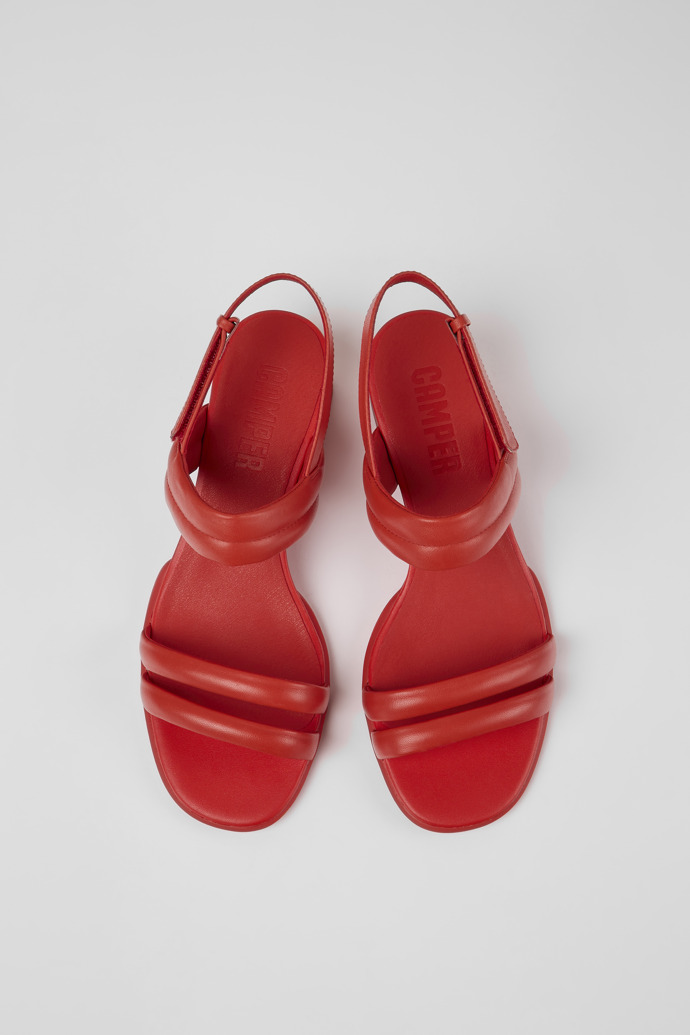 Overhead view of Katie Red leather sandals for women