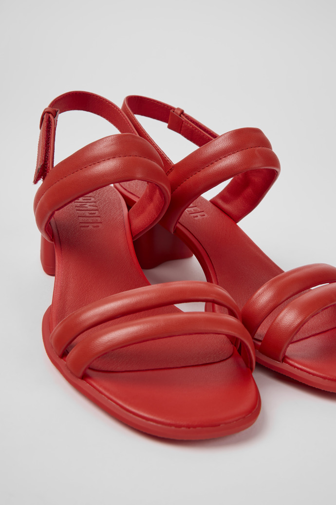 Close-up view of Katie Red leather sandals for women