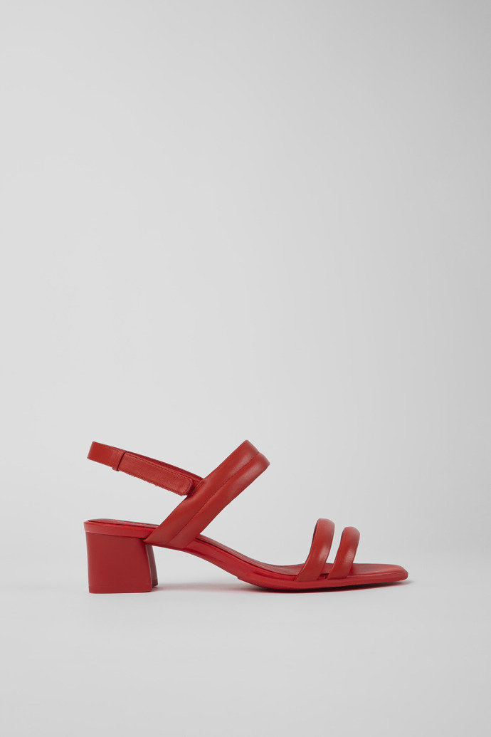 Side view of Katie Red leather sandals for women