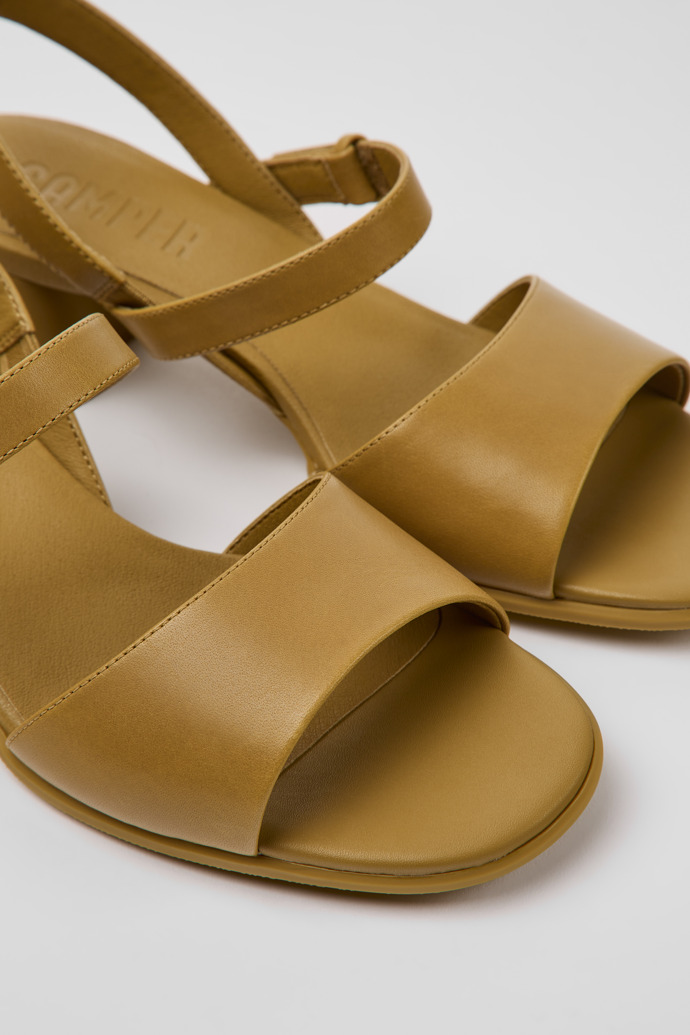 Close-up view of Katie Brown leather sandals for women