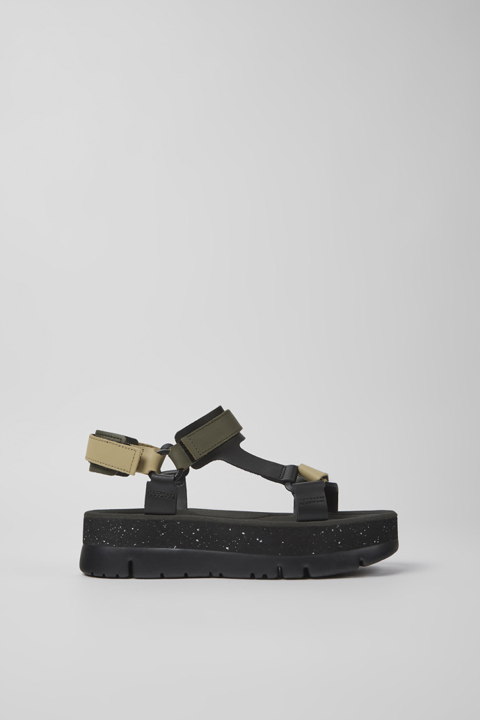 Side view of Oruga Up Multicolored leather sandals for women