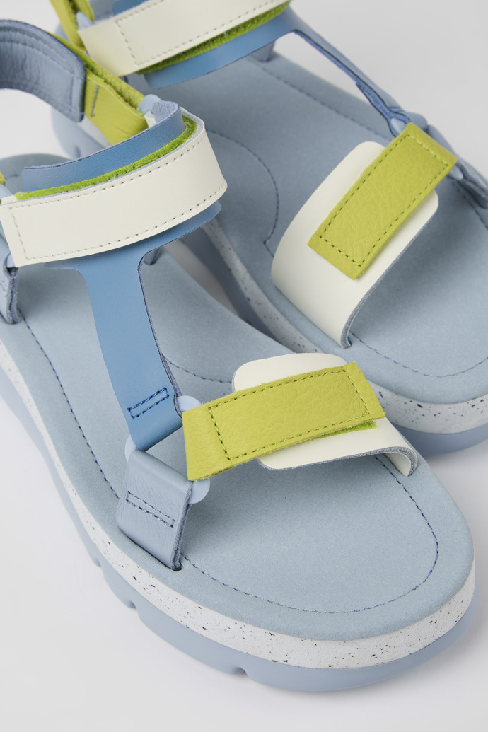 Close-up view of Oruga Up Multicolored leather sandals for women
