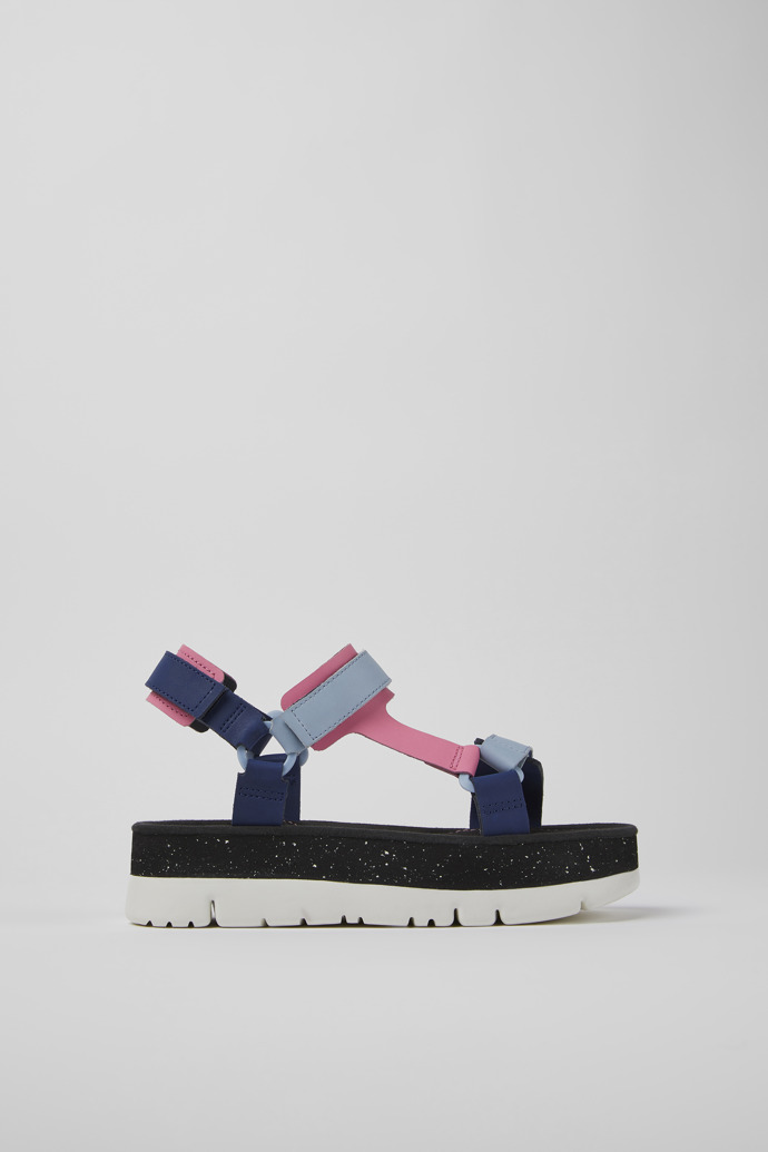Side view of Oruga Up Multicolored leather sandals for women
