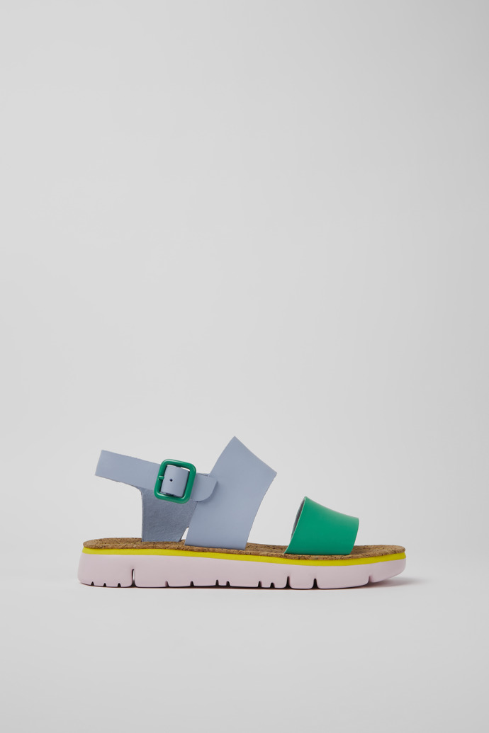 Side view of Oruga Blue and green sandals for women