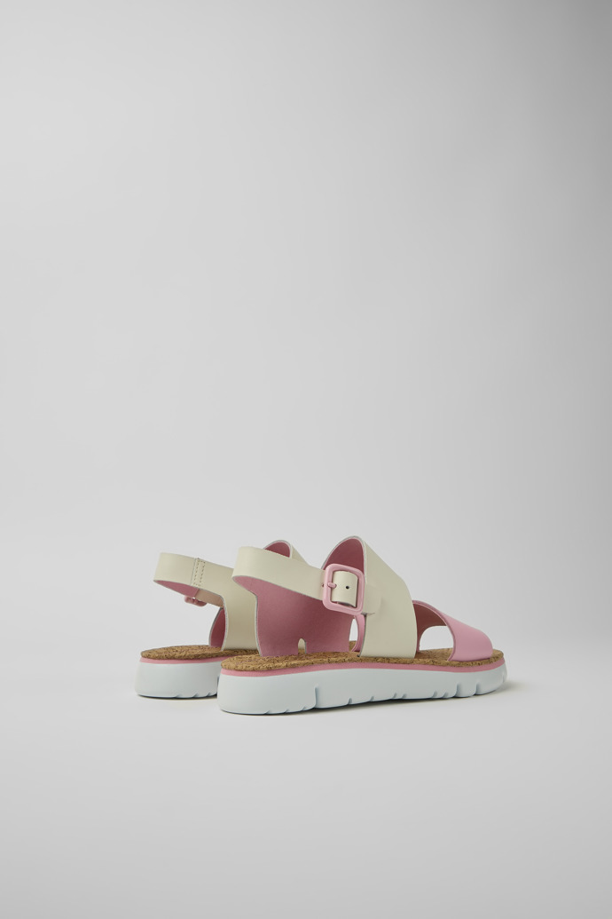 Back view of Oruga White and pink leather sandals for women