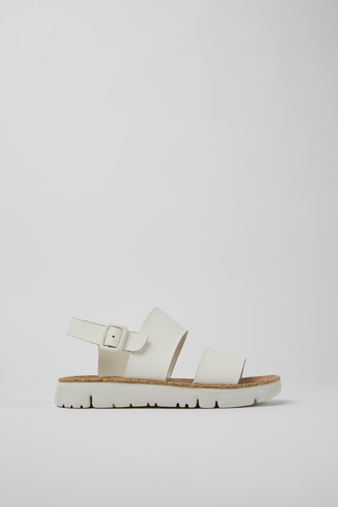 Image of Side view of Oruga White leather sandals for women