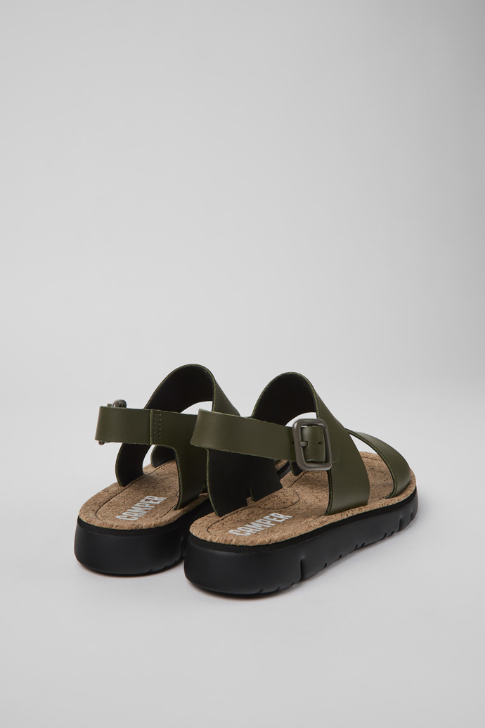 Back view of Oruga Green leather sandals for women