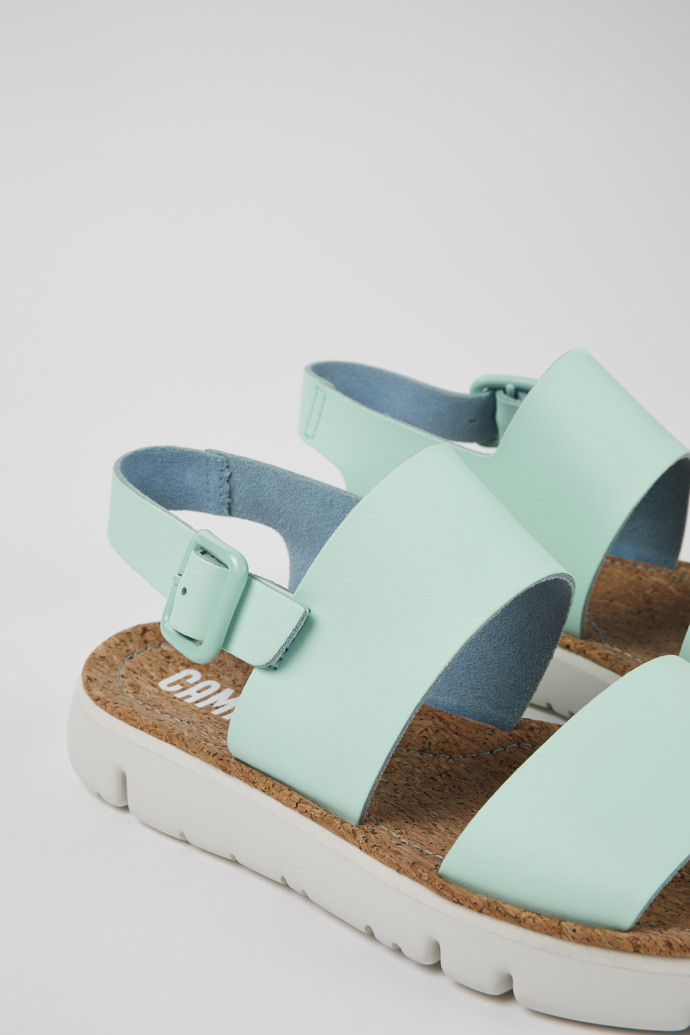 Close-up view of Oruga Blue Leather Sandal for Women