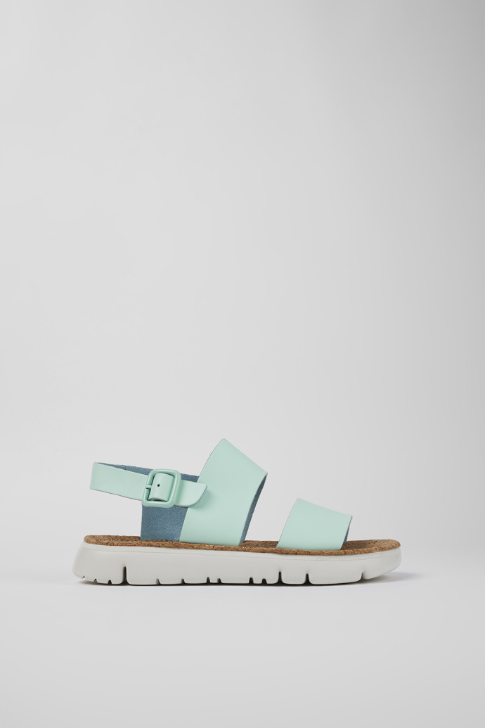 Image of Side view of Oruga Blue Leather Sandal for Women