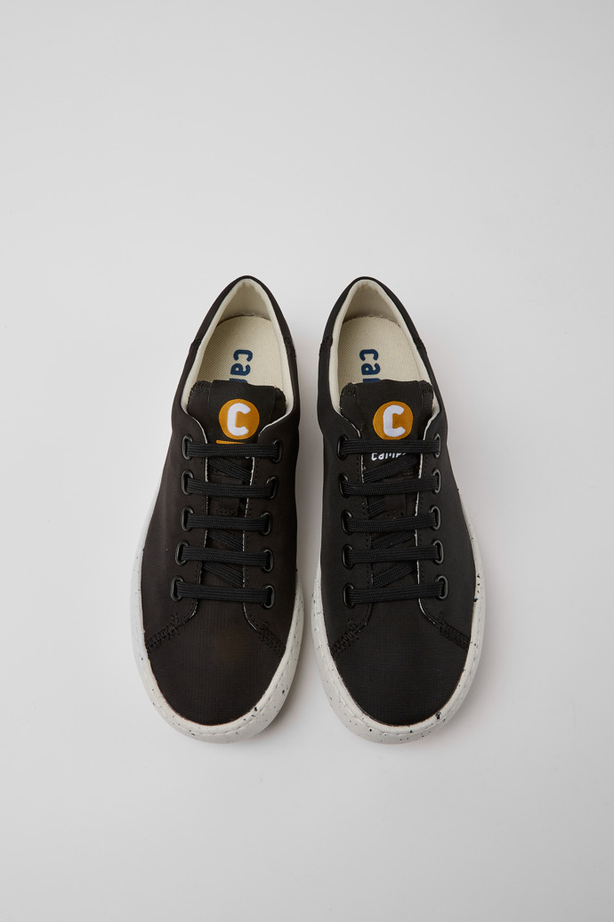 Overhead view of Peu Touring Black recycled PET sneakers for women