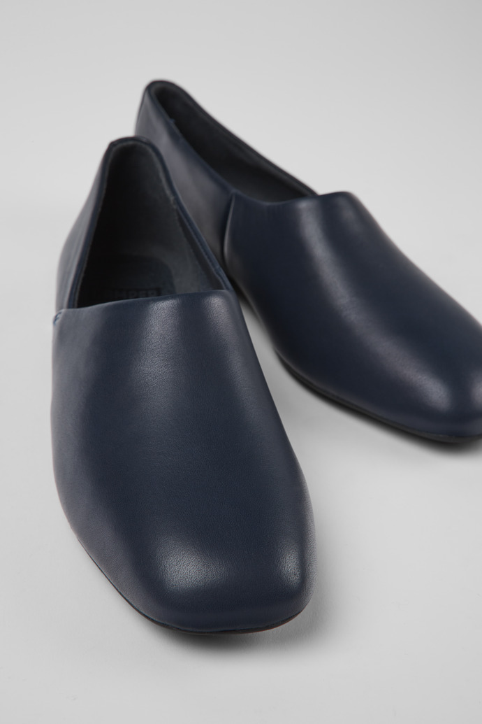 Close-up view of Casi Myra Blue leather ballerinas for women