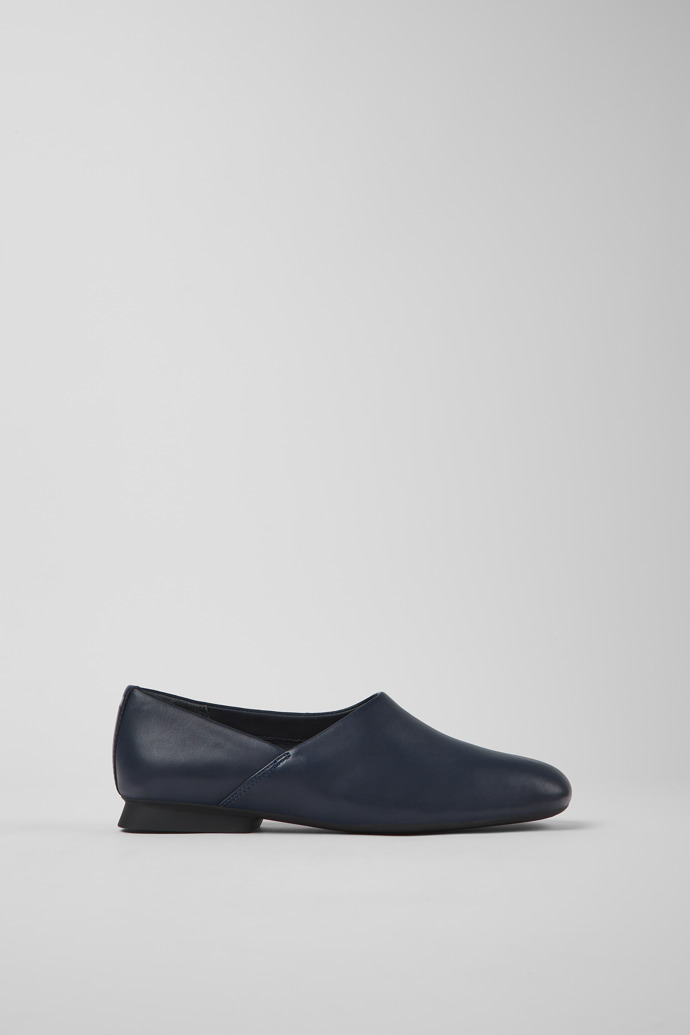 Image of Side view of Casi Myra Blue leather ballerinas for women