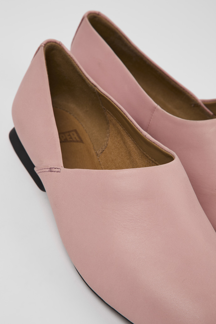 Close-up view of Casi Myra Pink leather ballerinas for women