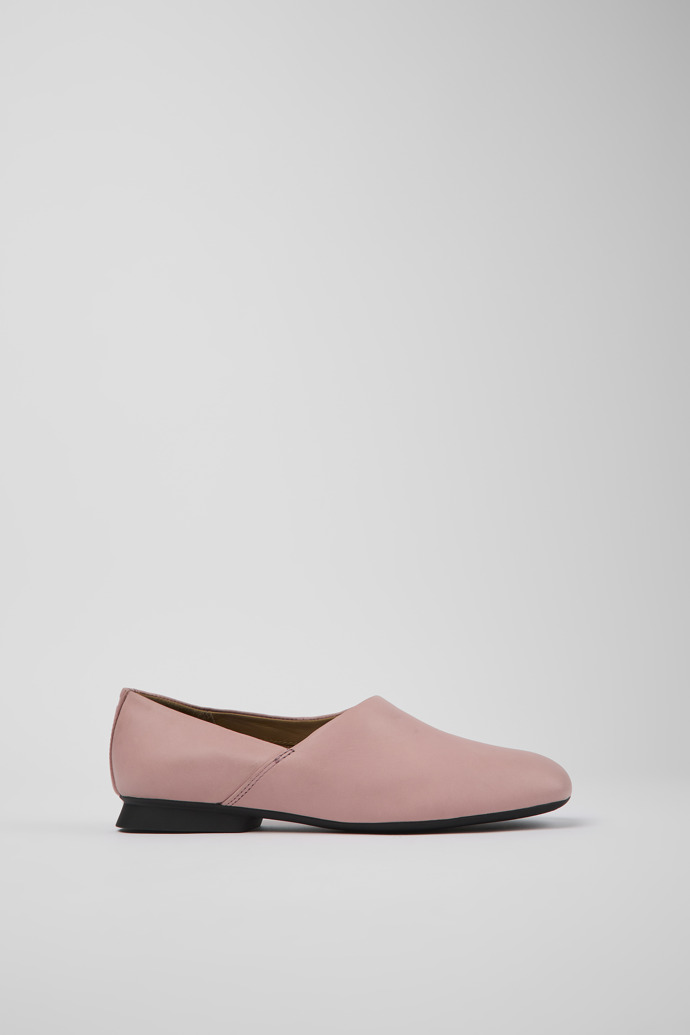 Image of Side view of Casi Myra Pink leather ballerinas for women
