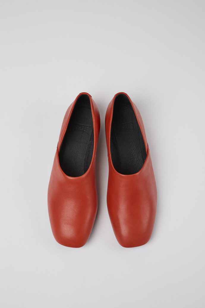 Overhead view of Casi Myra Red leather ballerinas for women
