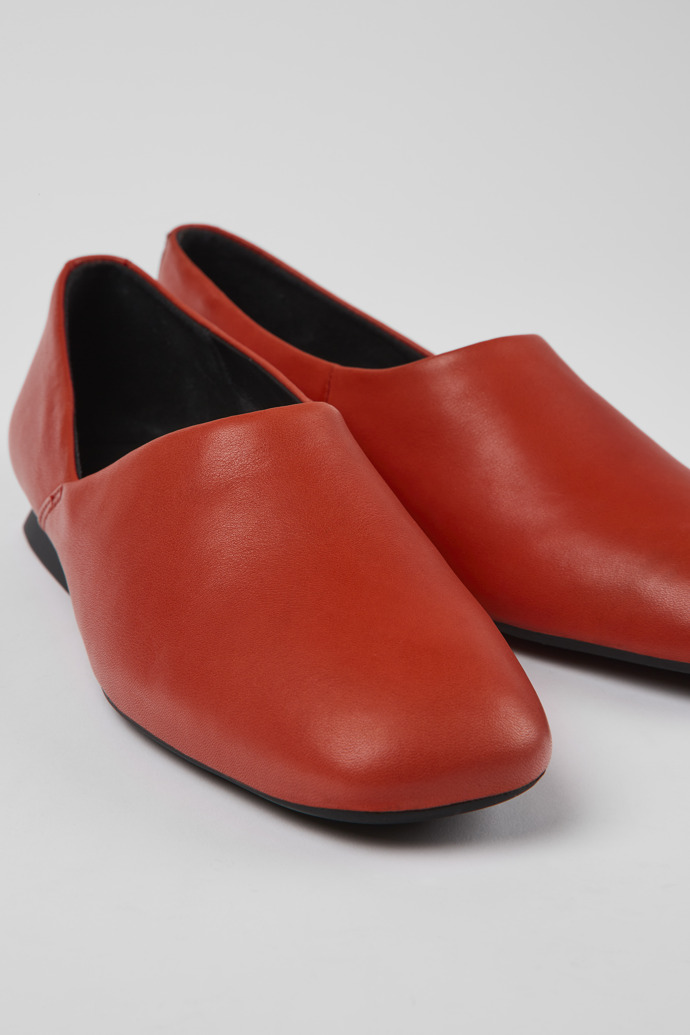 Close-up view of Casi Myra Red leather ballerinas for women