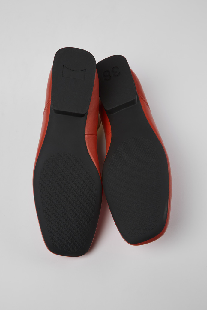 The soles of Casi Myra Red leather ballerinas for women
