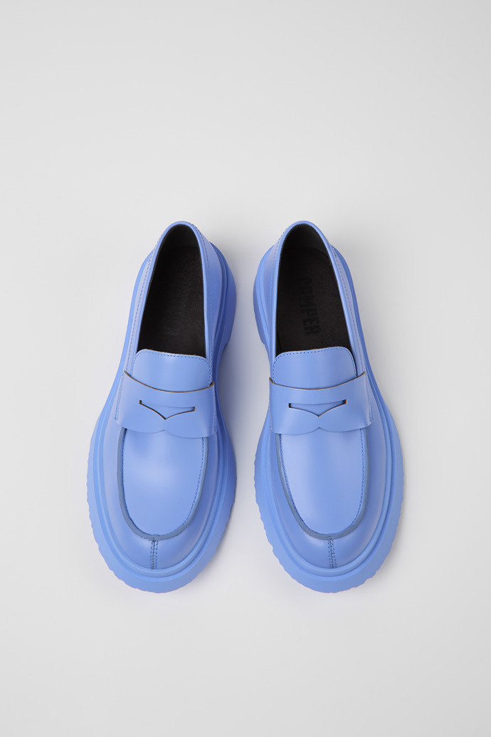 Overhead view of Walden Blue leather loafers for women