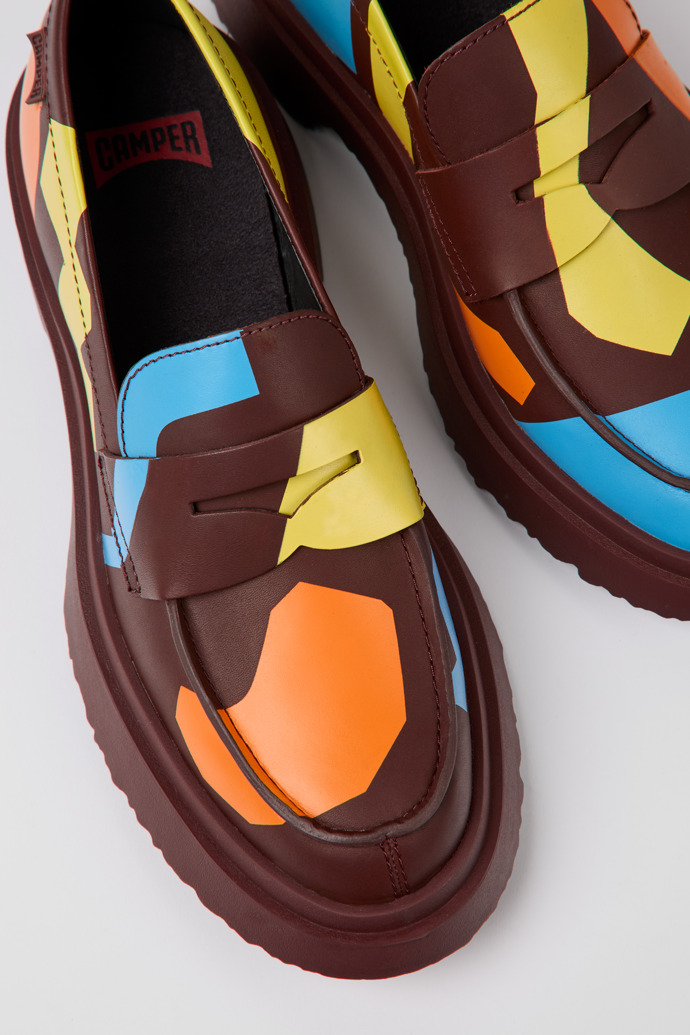 Close-up view of Twins Multicolored printed loafers for women