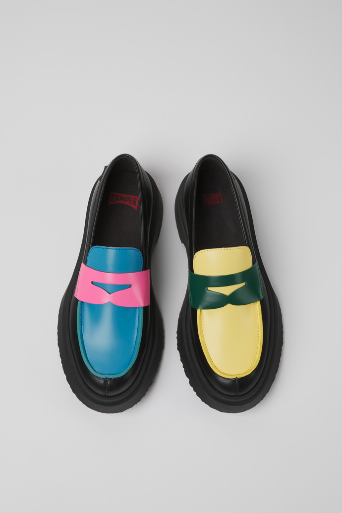 Overhead view of Twins Multicolored leather loafers for women