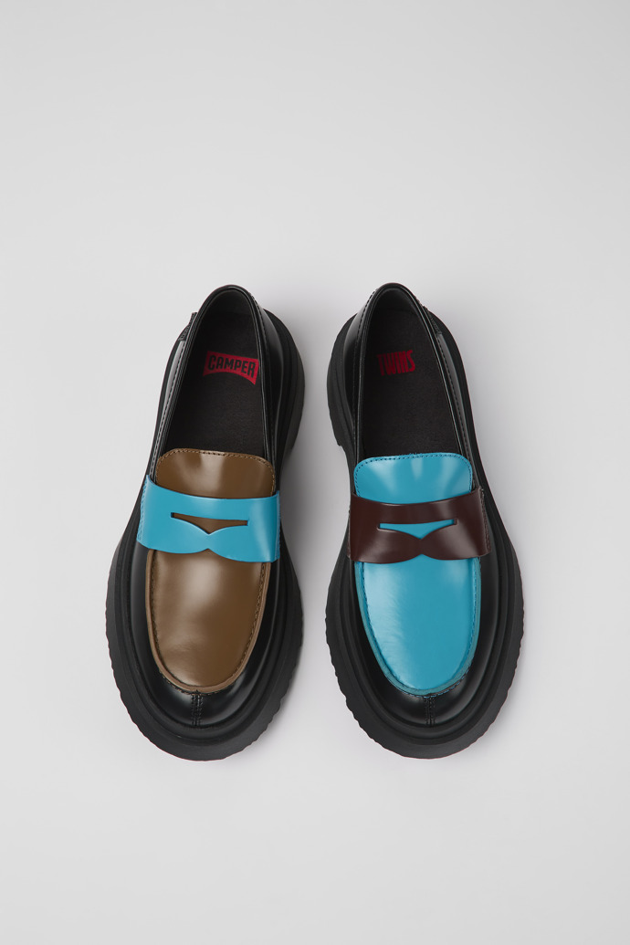 Image of Overhead view of Twins Multicolored leather loafers for women