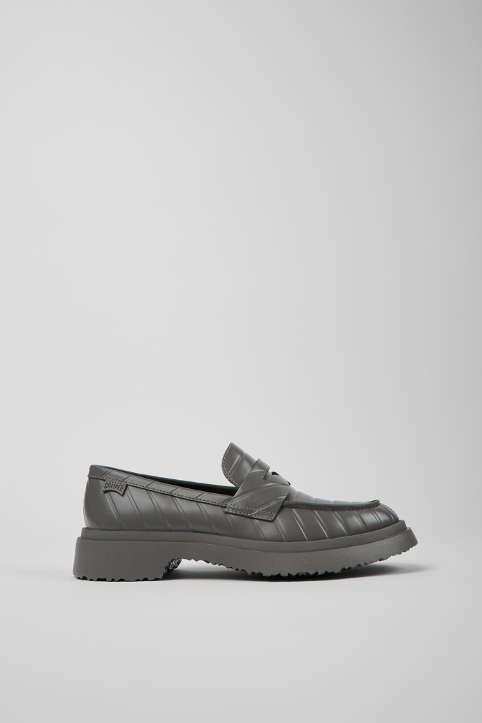 Side view of Twins Gray leather loafers for women