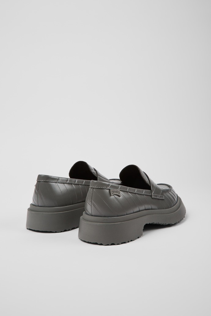 Back view of Twins Gray leather loafers for women