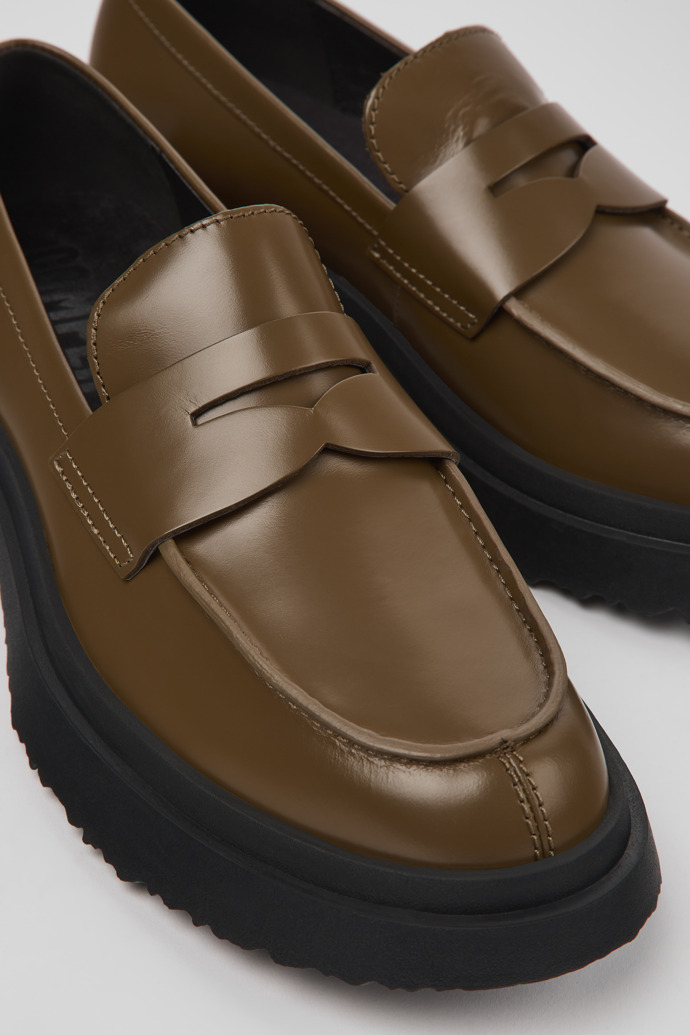 Close-up view of Walden Brown leather loafers for women