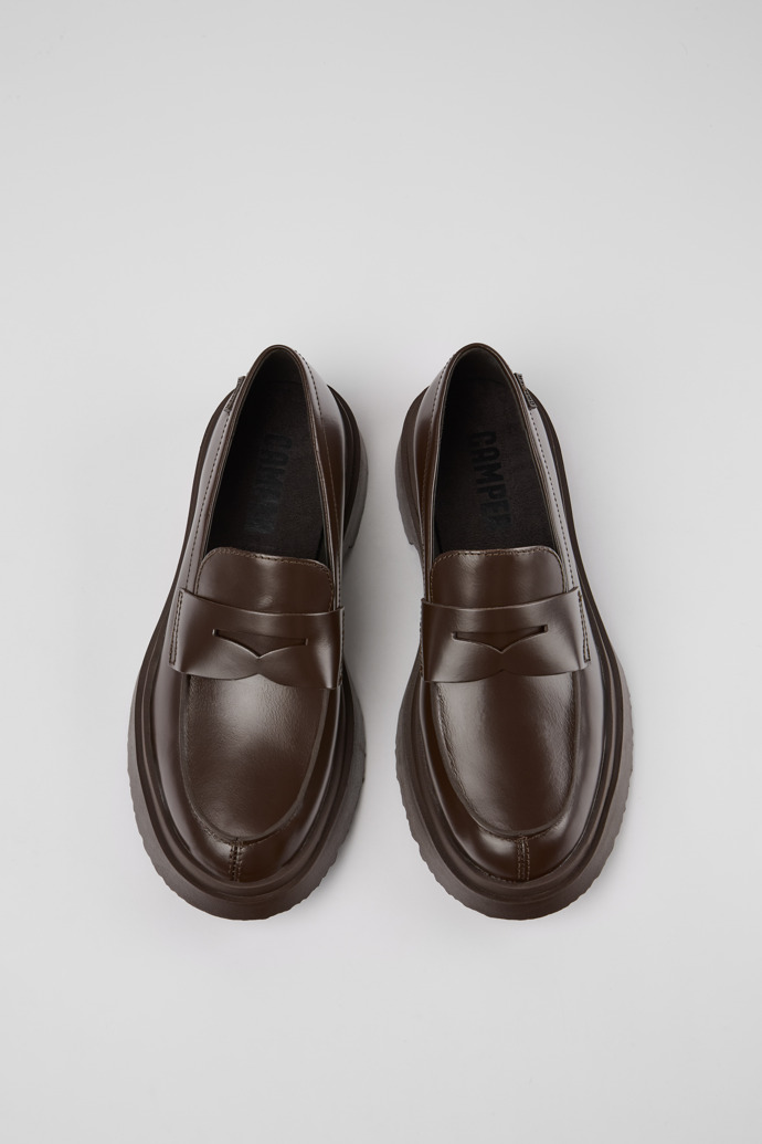 Overhead view of Walden Brown leather loafers for women